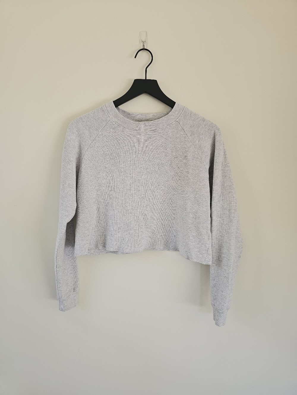 John Galt Light Gray Cropped Waffle Knit Long Sleeve
